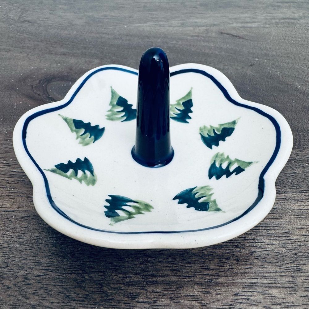 Boleslawiec Polish Pottery Holiday Christmas Tree Ring Jewelry Organizer Tray
